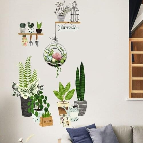 Creative Green Plant Wall Sticker for Living Room Nordic Style DIY Art Decals Bedroom Wall Decoration Self-adhesive Wallpaper