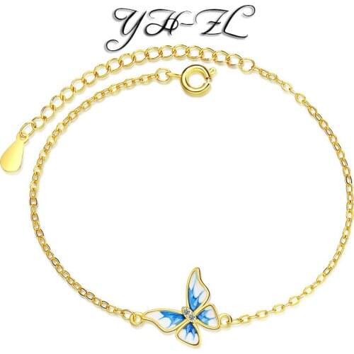 YH-ZL Charming Butterfly Pattern Bracelets Gold plated on 925 Silver Cubic Zirconia For Women Female Pretty Wedding Design Gifts