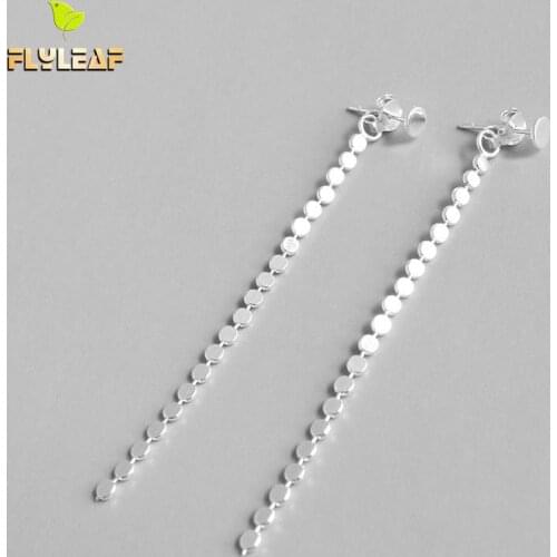 Flyleaf 925 Sterling Silver Earrings For Women Flat Beads Tassel Personality Femme Simple Dangle Drop Earings Fashion Jewelry