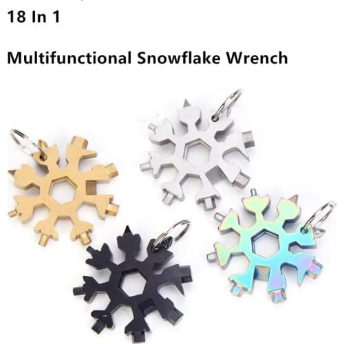 New 18 In 1 Multi Pocket Tool Keyring Snowflake Key Ring Spanner Hex Wrench Multifunction Multipurpose Camp Survive Outdoor Hike