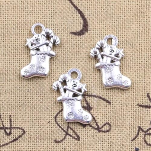 20pcs Charms Christmas Socks 18x12mm Antique Silver Color Pendants DIY Crafts Making Findings Handmade Tibetan Jewelry
