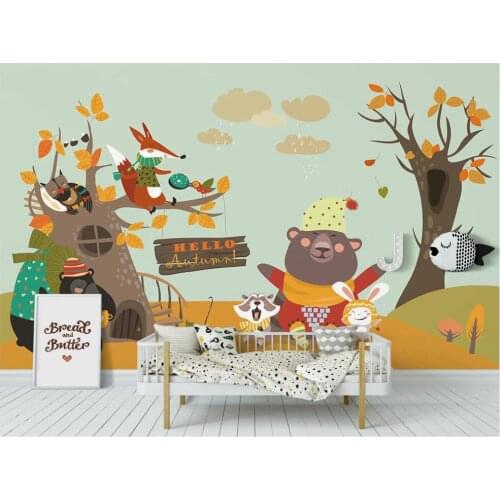 Custom mural 3d wall mural on the wall Forest animals Cartoon childrens room home decor photo wallpaper for walls 3 d