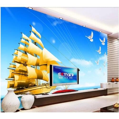 Custom photo 3d wallpaper Golden Sailing Ocean Seagull Landscape wall papers home decor 3d wall murals wallpaper for living room