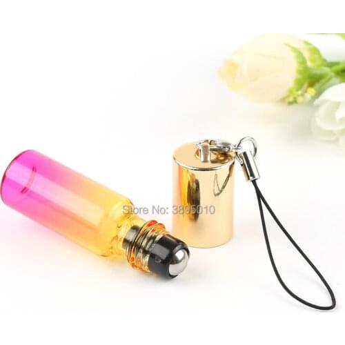 5ml Gradient Glass Essential Oil Bottles Roll On Bottle with Stainless Steel Beads Makeup Containers F806