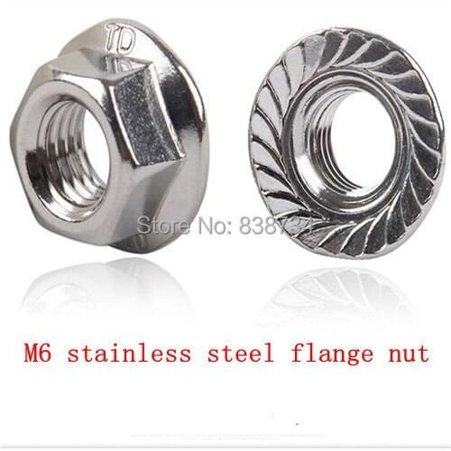 50pcs 304stainless steel hex serrated flange nut m6