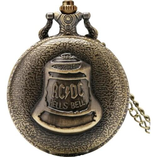 Antique Retro Bronze Hells Bell Quartz Pocket Watch Necklace Pendant Chain Pocket Clock for Men Women Souvenir Gifts