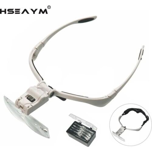 White HD Portable Headset Wearing Headband LED Magnifier Optical Mirror Magnifying Glass Loupe Reading Repair Appreciation