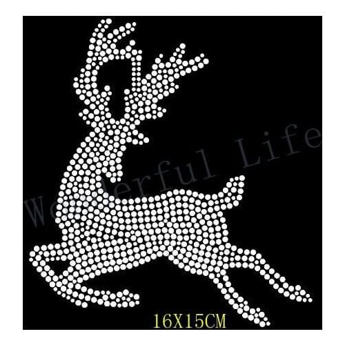 Free Shipping Xmas Deer Rhinestone Hotfix Iron on Transfer Motif Appliqué