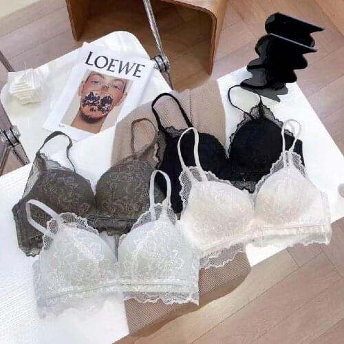 Seamless Small Cotton Cup Bras For Women No Wire Underwear Brassiere Sexy Wireless Thin Lingerie Girls Full Lace Bralette Pantie