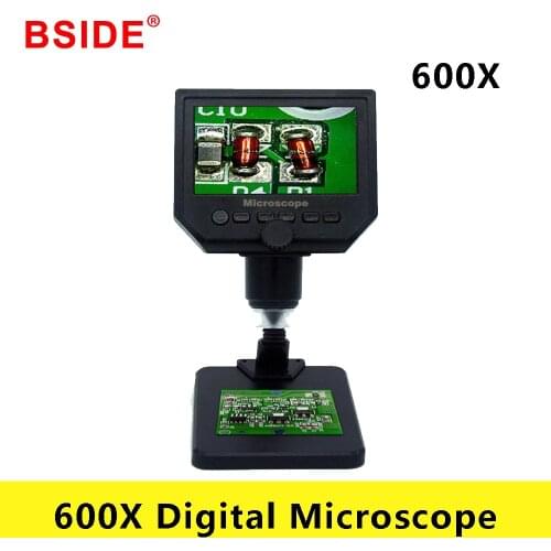 BSIDE 600X Digital Microscope Electronic Video Microscope 4.3 Inch HD LCD Soldering Microscope Phone Repair Magnifier + Stand