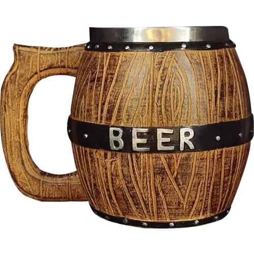 Wooden Barrel Style Beer Cup Stainless Steel Tankard Cocktail Mugs Large Capacity Bucket Shaped Beer Bar Home Drinkware Mug Cup