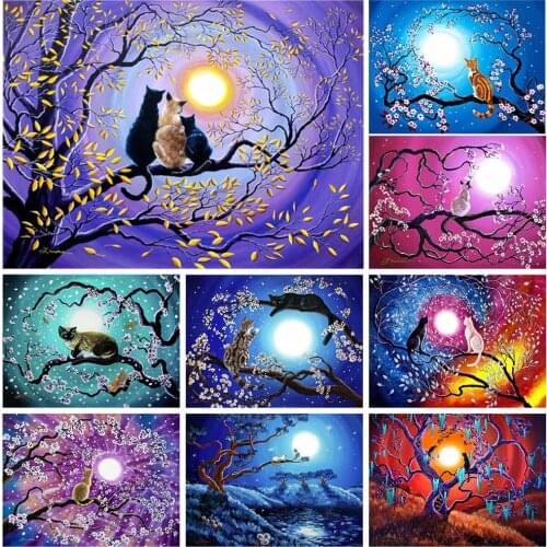 DIY Diamond Painting Cat Handmade Gift 5DFull Drill Diamond Embroidery Animal Mosaic Landscape Tree Home Decoration