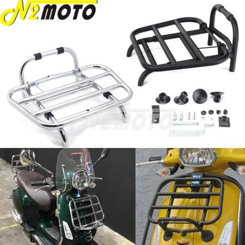 For VESPA Sprint 150 2017 Primavera 150 2015-19 Black/Chrome Motorcycle Stainless Steel Front Luggage Rack Shelf Bracket Holder