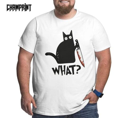 Mens T-Shirt Cat What Murderous Black Cat With Knife Cool Cotton Big Tall Tees Short Sleeve T Shirt O Neck Clothing Plus Size