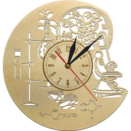 Chemistry Science Wooden Wall Clock Laboratory Classroom Decorative Periodical Elements Table Wall Art Teacher Gifts