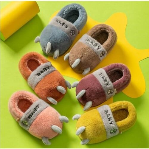 Autumn and winter 2020 new cute cartoon tiger claw boys and girls cotton slippers warm home indoor childrens cotton shoes