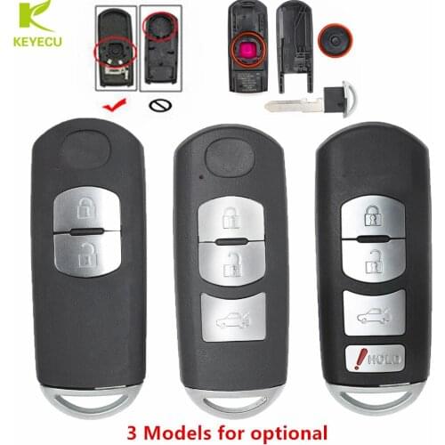 KEYECU Replacement Smart Remote Key Shell Fob 2/3/4 Buttons for Mazda 3 6 2014-2018 Fits SKE13D-01 With Uncut Keyblade