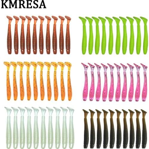 KMRESA 50pcs/lot T tail Soft Bait Worm 5cm 0.7g Wobber Jigging Silicone Baits Leurre souple Shad Iscas Artificial Minnow lure