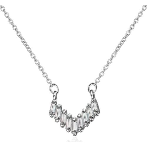 KOFSAC New Fashion Gold Silver 925 Necklace Geometric V Necklace For WomenLuxury Crystal Necklace Female Wedding Jewelry Bijoux