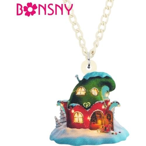 Bonsny Acrylic Christmas Anime Castle House Necklace Pendant Chain Choker Decoration Jewelry For Women Girl Teen Gift Accessory