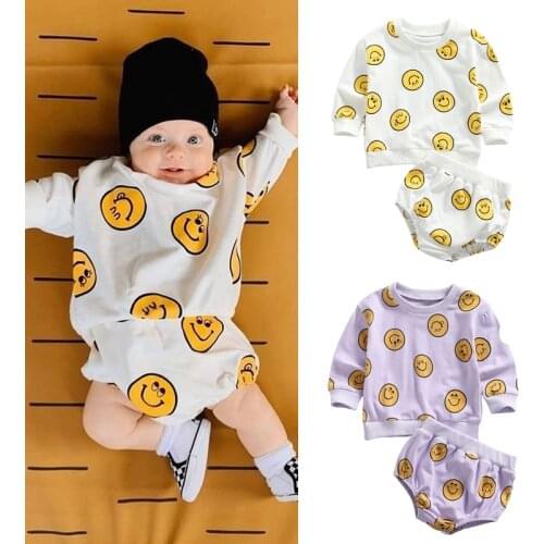 FOCUSNORM 0-24M Lovely Baby Girls Boys Clothes Sets Cartoon Pattern Printed Long Sleeve Sweatshirt Tops Pants 2pcs