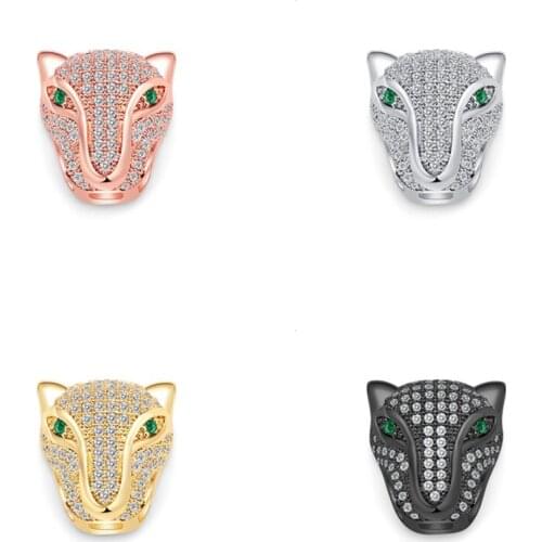 Cubic Zircon Leoard Heads Beads Fit DIY Bracelet Necklace Accessories Rhinestone Leopard Jewelry Making Beads Animal Charms