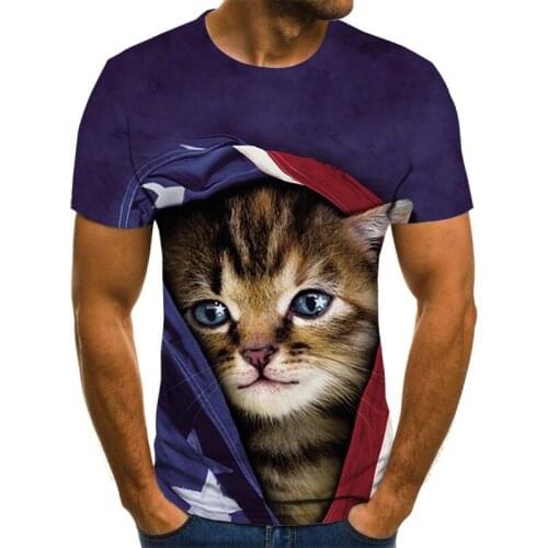 Summer childrens 3D short-sleeved casual T-shirt animal lion tiger cat print mens and womens t-shirt childrens fashion t-shi