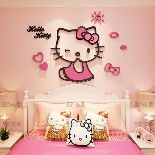 Cute Hellooo Kitty 3D Wall Sticker for Girl Living Room Decor Cartoon KT Cat Wall Stickers Home Decor for Living Room Bedroom