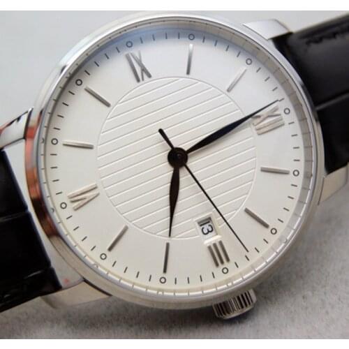 Pailan Automatic Watch Men Genuine Leather Stainless Steel Minimalist Bauhaus White Dial Seagull St2130