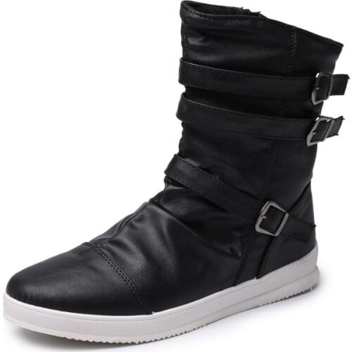 Mens boots with buckle in autumn and winter high boots with zipper and buckle fashion outdoor boots fashion boots