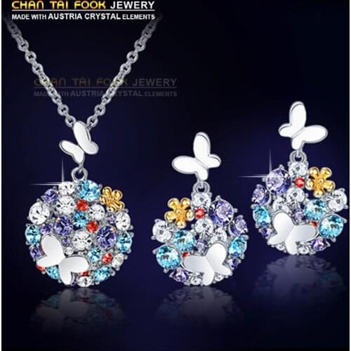 IREACESS New fashion Wedding Jewelry Sets colourful Genuine SWA Element Austrian Crystal Necklace Earrings Set jewelry