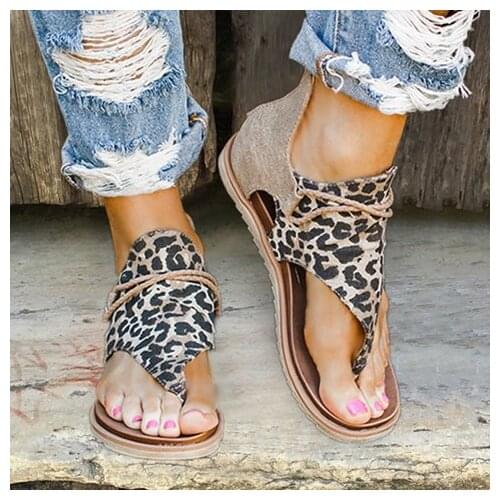 2020 New Large Size Leopard Print Sandals European and American Hot Models Non-slip Flat Flip-flop Sandals