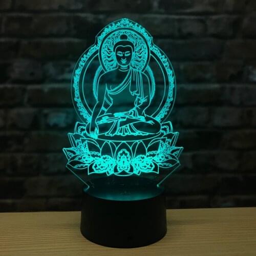Novelty Sakyamuni 3d Nightlight Led 7 color Visual Buddhist Lamp Touch Creative Gift Atmosphere 3d Table Led Night Light