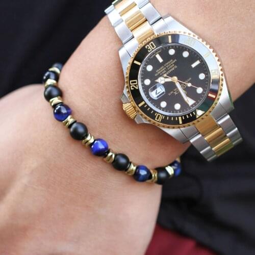 New Tiger Eye Stone Bracelet Trendy Natural Lazurite Black Matte Stone Bead Weave Hematite Charm Bracelet For Men Women Jewelry