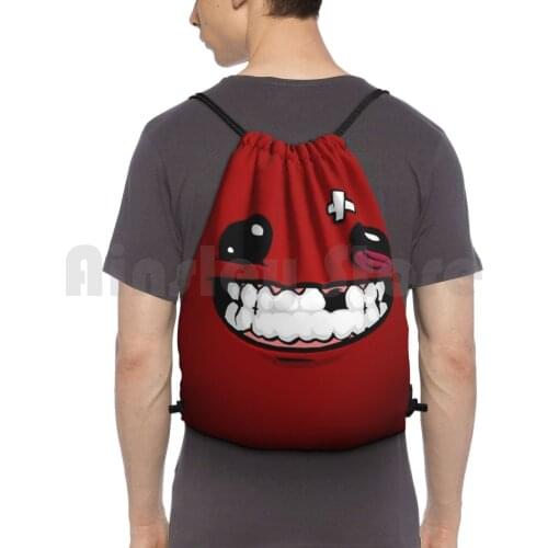 Supermeatboylogo Backpack Drawstring Bag Riding Climbing Gym Bag Super Meat Boy Logo Game Cool Hot New Fresh Red Sexy Smile
