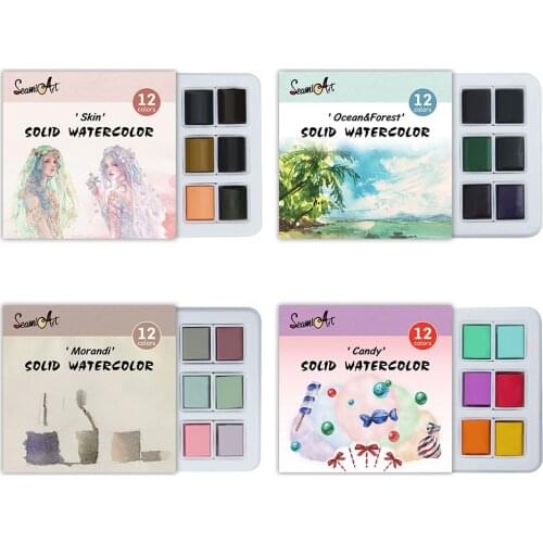 SeamiArt Watercolor Paint Set for Kids Washable Watercolors Paints In 12 Colors Solid Watercolor Set Simple Package for Painting