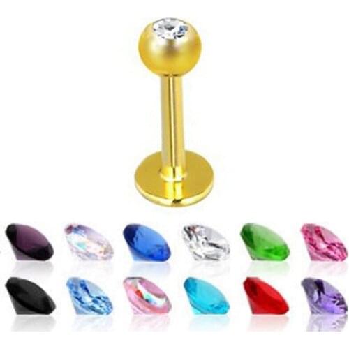 1Pc Gold CZ Gem Ear Helix Tragus Stud Cartilage Earring Labret Monroe Labret Lip Bar Ring Body Jewelry Retainer 16g