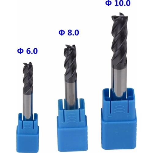 3Pcs Of 6 8 10mm Four Flutes Micro Solid Carbide Face End Mill CNC Milling Cutter Bits For Steel Milling