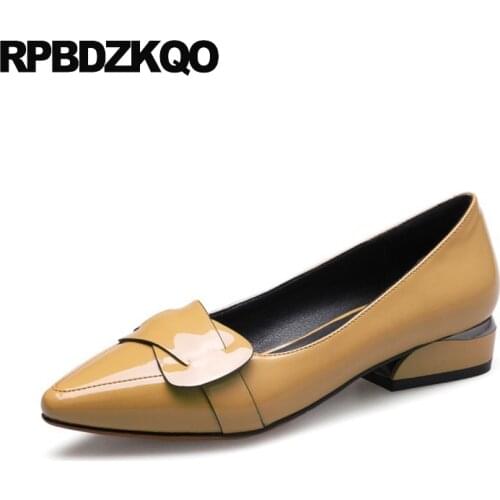 Patent Leather 2017 Pumps Size 33 Pointed Toe Office Work Formal Plus Red Low 4 34 Dress Shoes Heels Yellow High Women Court