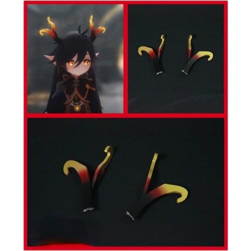 Genshin Impact The Little Emperor Cosplay Headwear Horn Anime Hair Clip Hair Pin Halloween Costume Accessories Props