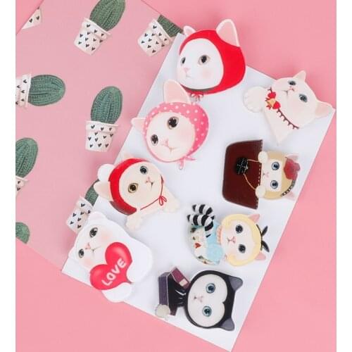 Harajuku Cat Animal Pins Brooches For Women Kids Girl Cute Acrylic Pin Cat for Women Cartoon Badge Jackets Jewelry Gift Decor