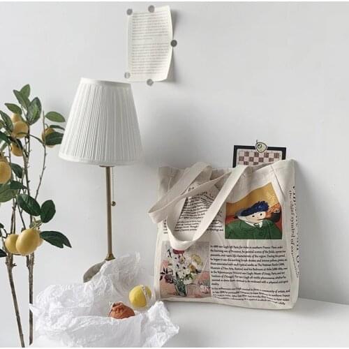 Women Canvas Shoulder Bag Vincent van Gogh Printing Simple Shopping Bags Students' Book Bag Cotton Cloth Handbags Tote For Girls