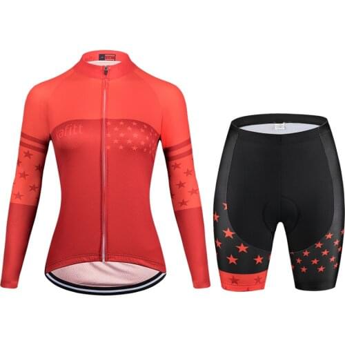 Kafitt Womens Red Long Sleeve Cycling Jersey Sets MTB Bicycle Clothing Macaquinho Ciclismo Feminino Go Pro Team Gel Body Mujer