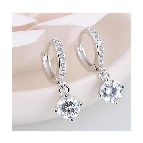Free Shipping Fashion Elegant AAA Crystal 925 Sterling Silver Dangle Earrings For Women Brand Wedding Engagement Jewelry