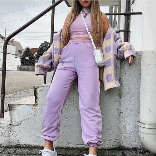 Womens Jogger Pants High-Waist Trousers Solid Color Casual Loose Sports Bottoms Candy Color Elastic Female Sweatpants Tracksuit