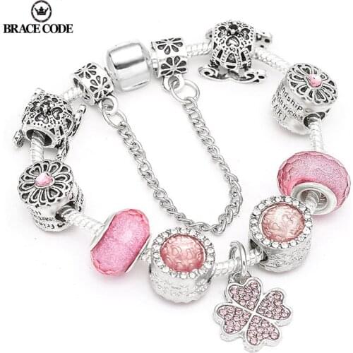 Lovers Jewelry silver plated Charm Bracelet & Bangles With Flower Beads Brand Bracelet for Women Jewelry Anniversary Gift