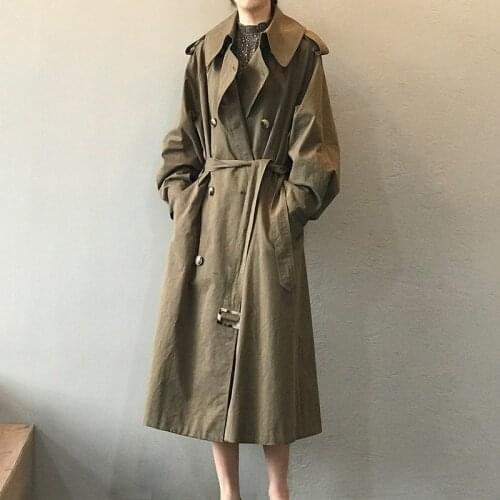 Womens Autumn Coat Womens Windbreaker Solid Trench Womens Long Trench Coat Loose Casual Vintage Womens Coat 2021 New Korean