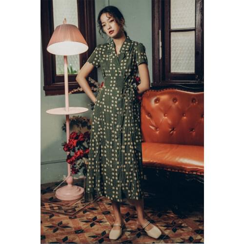 2019 Summer Women Vintage Sashes Short Sleeve Wrapped Dress Ladies Turn Down Collar Retro Polka Dot Dresses Famale Vestidos