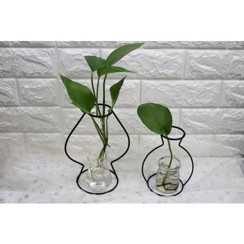 1PC Nordic Creative Iron Frame Flower Tube Container Home Decor Minimalist Transparent Iron Hydroponic Vase without Glass MK 024