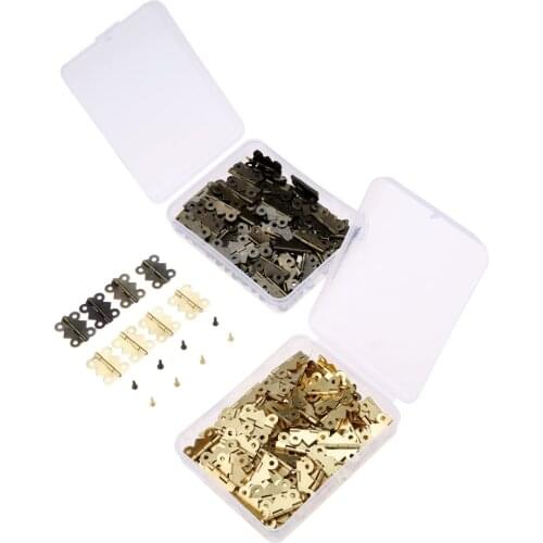 100Pcs 25*20mm Iron Jewelry Wood Boxes Cabinet Door Furniture Hinges Set Mini Decorative Hinge with Storage Box & 400Pcs Screws